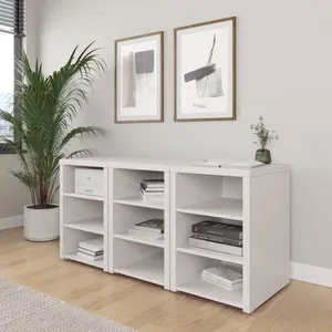 Conjunto Home Office 3 Módulos com Prateleiras Ficus CabeCasa MadeiraOriginals Branco