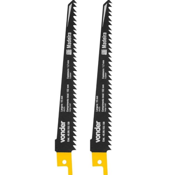 Lâmina de Serra Sabre 152mm 6 Dentes para Madeira 2 Peças Vonder Lâmina de Serra Sabre 152mm 6 Dentes P/Poleg. P/Madeira 2 PCS Vonder