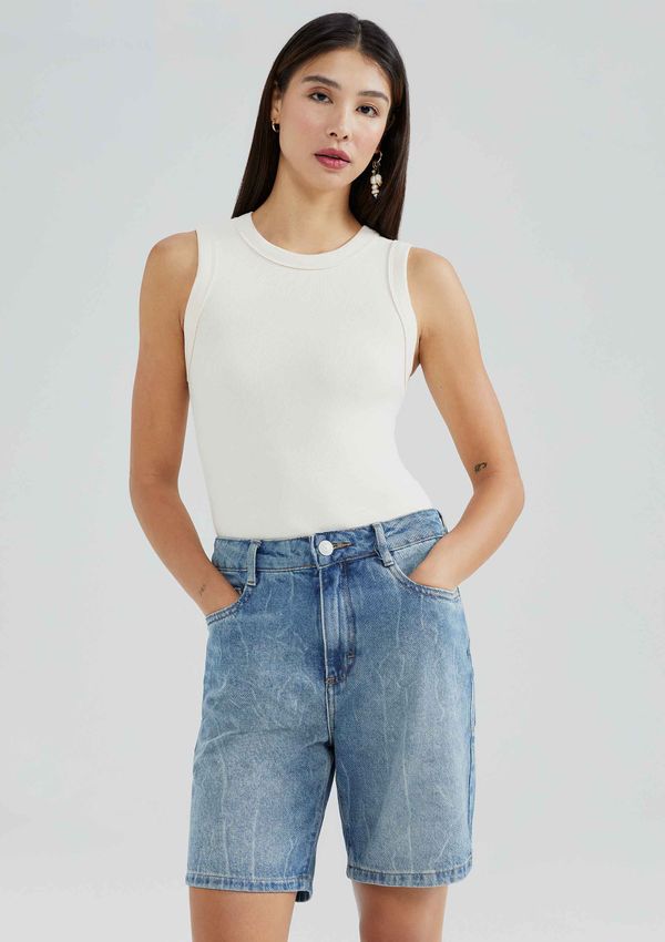 Bermuda Jeans Feminina Cintura Média - Azul 044