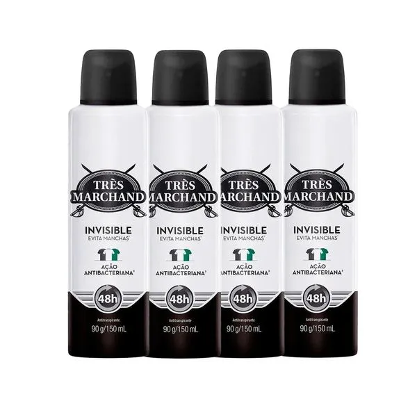 Kit Desodorante Aerossol Très Marchand Invisible 150ml - 4 Unidades