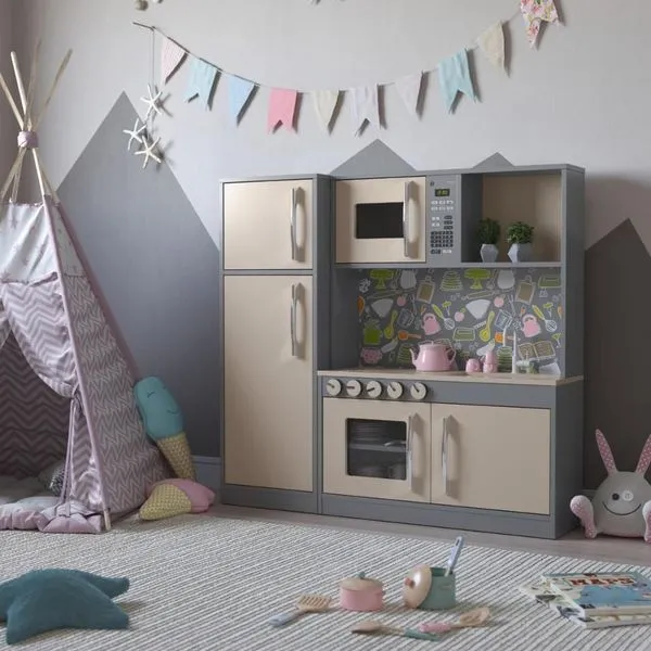 Cozinha Infantil CompletacomMicroondas Forno Fogão E Refrigerador Helena Cinza