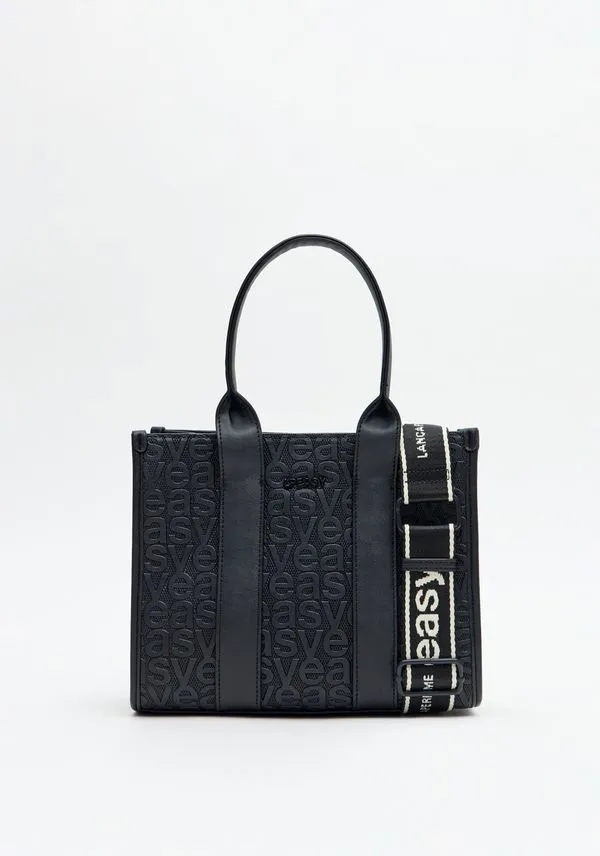 Bolsa Tote Com Estampa De Alta Frequência Preto U