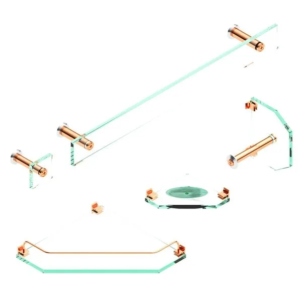Kit De Acessórios Para Banheiro Blinglass 05 Peças De Canto Vidro Incolor Rosê (MP)