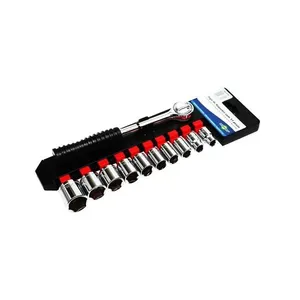 Jogo de Soquetes com Catraca 3-8 11 Peças em Aço Carbono Preto Brasfort Jogo de Soquetes com Catraca 3-8 11 Peças Preto em Aço Carbono Brasfort