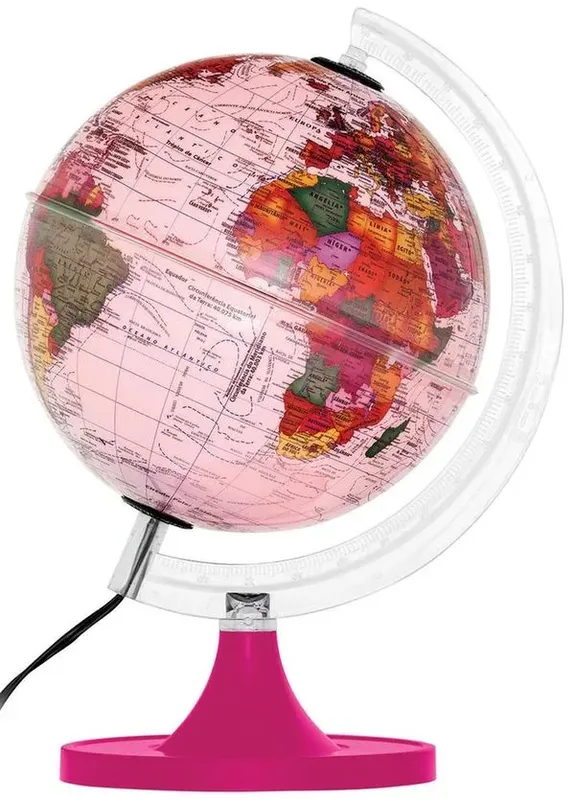 Globo Terreste Aquarela Político Rosa 21cm Com Luz Led Branco