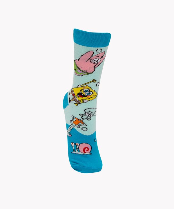 meia bob esponja cano longo azul claro 37-40