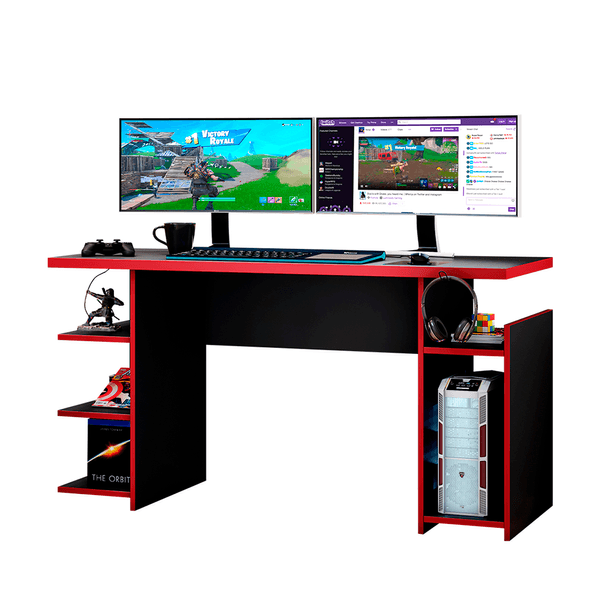 Mesa para Computador Office, MDP, 3 Prateleiras - NT2065 Preto/Vermelho