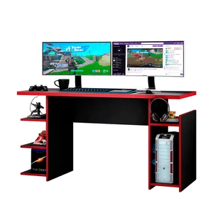 Mesa para Computador Office, MDP, 3 Prateleiras - NT2065 Preto/Vermelho