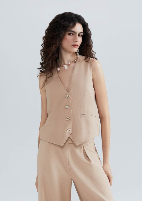 Colete Feminino Decote V - Bege G