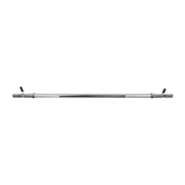 Barra Reta para Musculação 1,20m Cromada com Presilha Formato Reto Furação Regular Preto Kikos Barra Reta para Musculação 1,20m Cromada com Presilha Formato Reto Preto Kikos