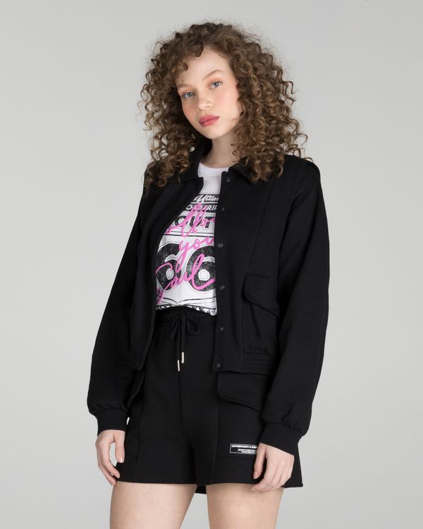 Jaqueta Oversized Feminina Com Recortes Em Moletom - Enfim Preto - M