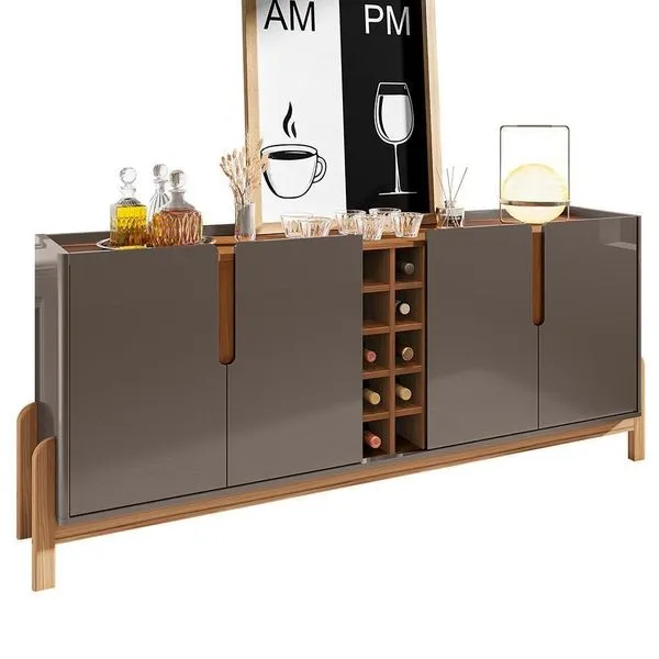 Buffet Aparador Lizz 190cm 4 Portas Com Adega Cinza Pérola-cedro - Casa D Cinza Pérola-cedro