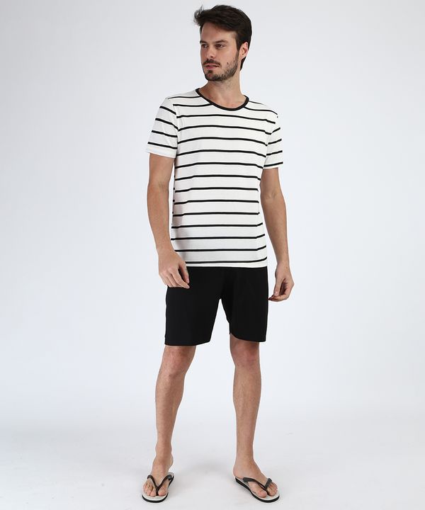Pijama Masculino Listrado Manga Curta Gola Careca Branca G