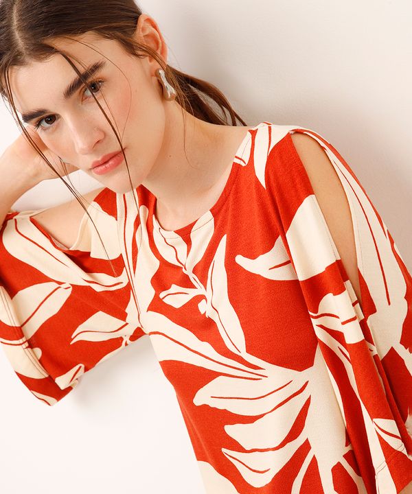 blusa de viscose com recorte folhagem laranja PP