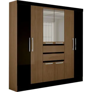 Guarda-roupa 8 Portas com Espelho - Moval Ímola Imbuia / Preto