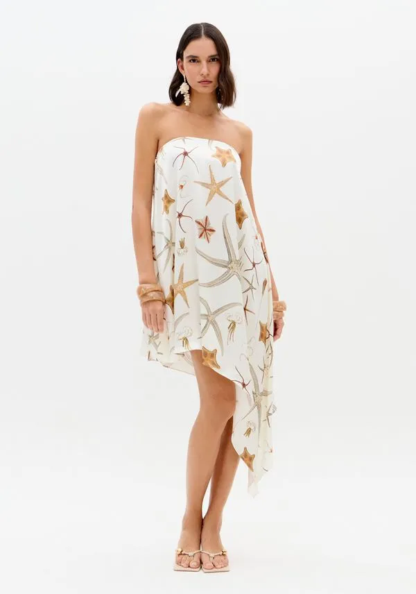 Vestido Sem Alças Assimétrico Branco PP
