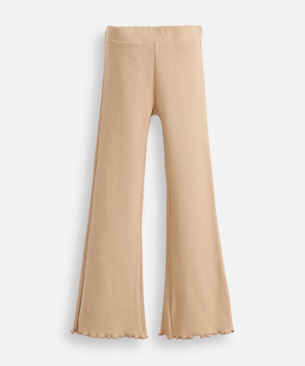 calça flare infantil canelada com fru fru bege 12