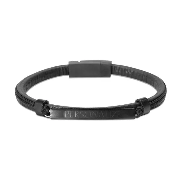 Pulseira Camillo de Couro Preta Personalizável Preta P