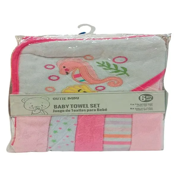 Toalha Para Bebê Cutie Baby Com Capuz E 5 Panos De Boca Rosa 1411599R (MP)
