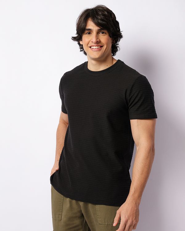 Camiseta Masculina Texturizada Básica Manga Curta Preta G