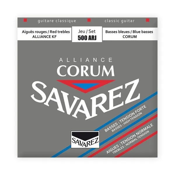 Encordoamento Violão Nylon Alliance Corum 500ARJ Híbrido Tensão Alta Linha Vermelha e Azul Savarez Encordoamento Violão Nylon 500ARJ Alliance Corum Híbrido Savarez