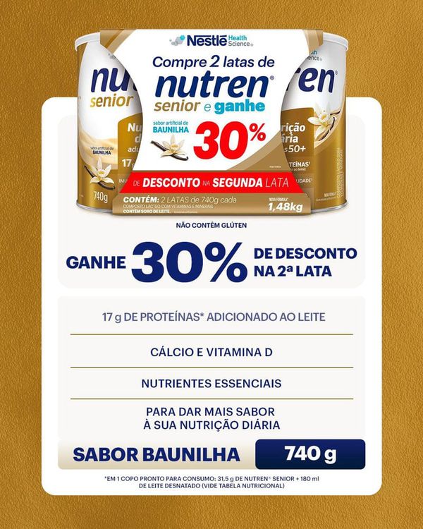 Kit Complemento Alimentar Nutren Senior Baunilha 1,48kg Ganhe 30% de Desconto na Segunda Lata
