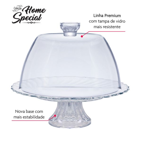 Boleira de Vidro com Pé e Tampa Transparente Ruvolo Special Redondo 24cm