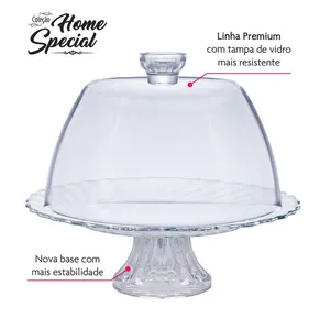 Boleira de Vidro com Pé e Tampa Transparente Ruvolo Special Redondo 24cm