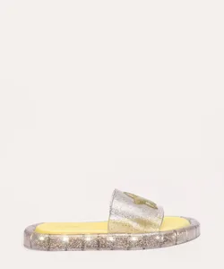 chinelo slide infantil com brilho e led transparente 30-31