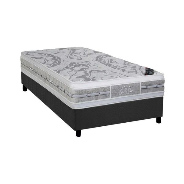 Kit Cama Box Solteiro Molas Ensacadas Látex Plush Euro Pillow Cinza Castor
