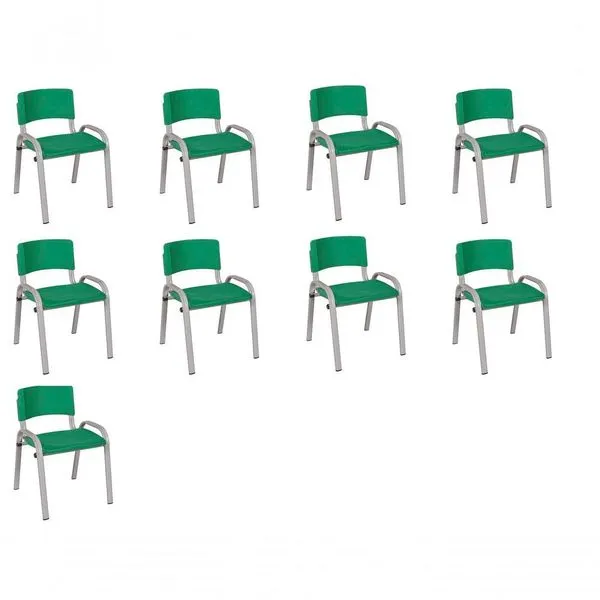Kit 9 Cadeiras Infantil Iso, Escola, Base Cinza- Verde Escuro