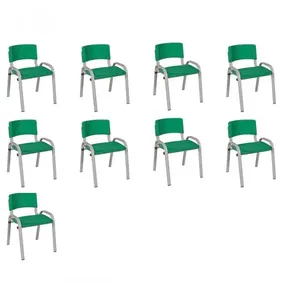 Kit 9 Cadeiras Infantil Iso, Escola, Base Cinza- Verde Escuro
