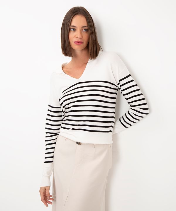 suéter de tricot listrado off white P
