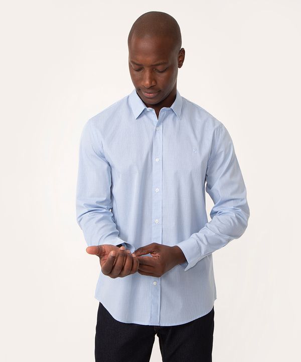 camisa comfort de algodão xadrez manga longa azul claro P