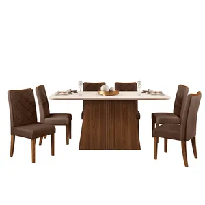 Mesa de Jantar Itália com 6 Cadeiras Golden DJ Móveis Marroquim/ Off-White/ Moca