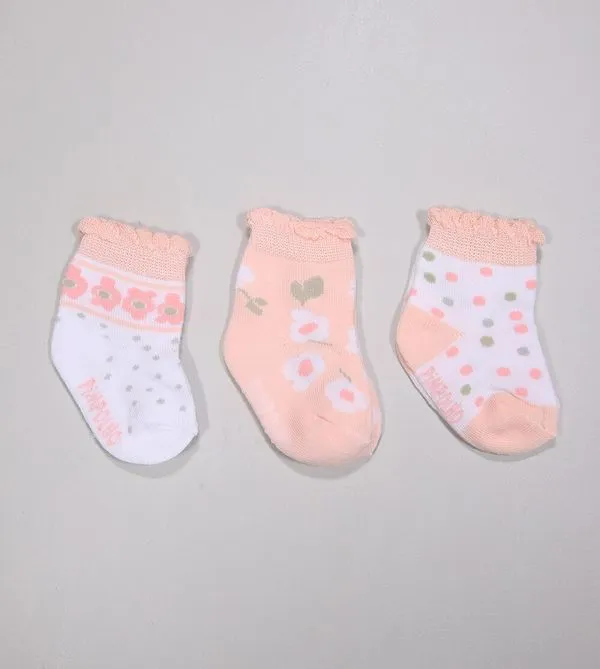 Kit Meia Colorida com 3 Unidades - 300613 Tam. 0 a 15 Salmon - 0 a 15