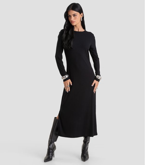 Vestido Midi Canelado Leves Defeitos Dianna Preto G