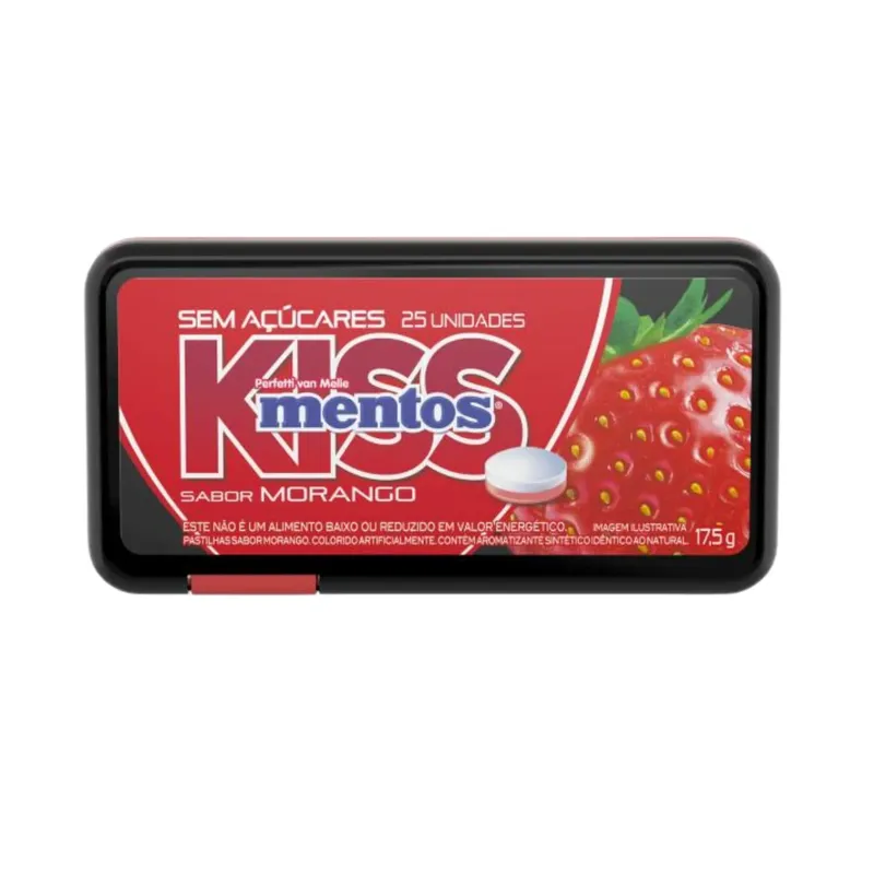 Bala Mentos Kiss Morango Dispenser - Pack 9 Unidades 17,5g
