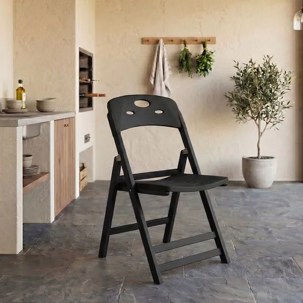 Cadeira Dobrável Elegance Madeira Assento em Polipropileno para Espaço Gourmet Compacta Preto Mais Madeira Cadeira Dobrável Elegance Madeira Assento em Polipropileno para Área Gourmet Preto Mais Madeira