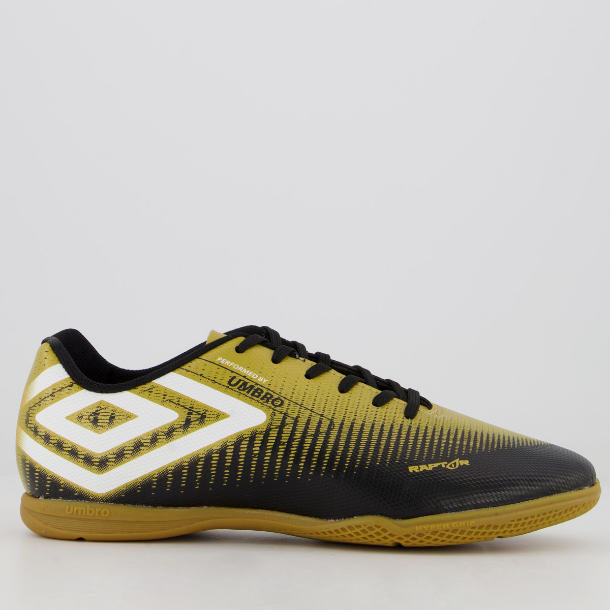 Chuteira Umbro Raptor Futsal Preta e Dourada