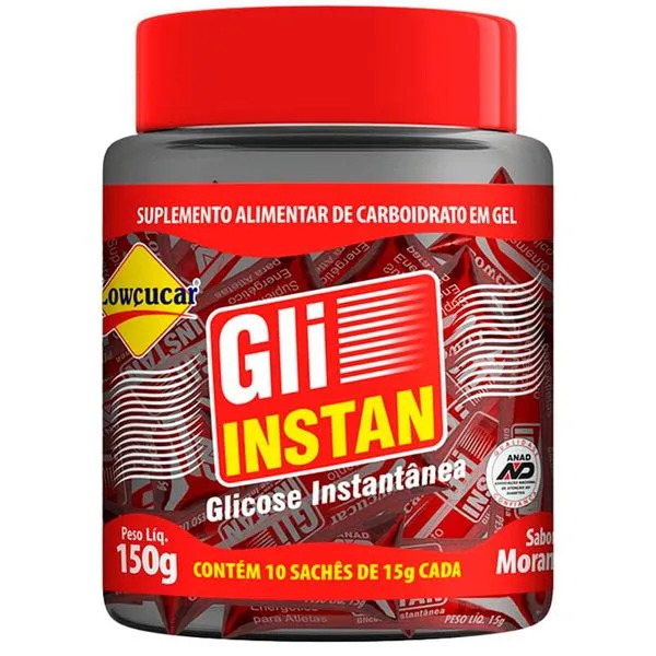 Suplemento Alimentar de Carboidrato em Gel Gli Instan Glicose Instantânea Sabor Morango 10 Sachês 15g Cada