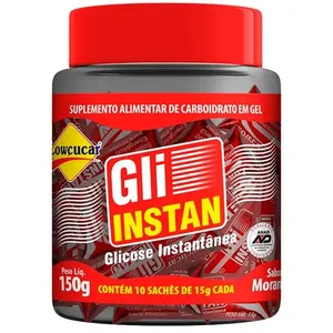 Suplemento Alimentar de Carboidrato em Gel Gli Instan Glicose Instantânea Sabor Morango 10 Sachês 15g Cada