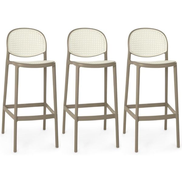 Kit 3 Banqueta Alta Com Encosto Roma Em Polipropileno Cozinha/bancada - Branco/cinza Escuro