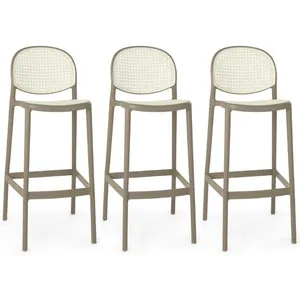 Kit 3 Banqueta Alta Com Encosto Roma Em Polipropileno Cozinha/bancada - Branco/cinza Escuro