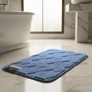 Tapete Conforto Kazzavip Felpa 100% Poliéster Antiderrapante Tijolinho Macio e Alto Relevo 38x58cm Azul