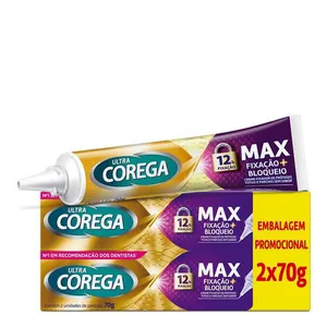 Kit Corega Ultra Fixador de Dentadura e Prótese Creme Max Fixação + Bloqueio Sem Sabor 70g 2 Unidades