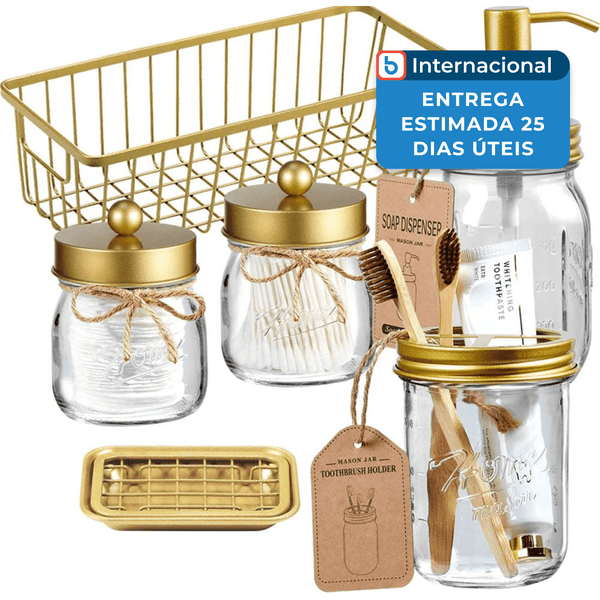 Conjunto para Banheiro 6 Potes Sheechung Vidro Dourado A-MBI