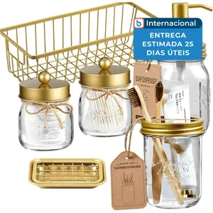 Conjunto para Banheiro 6 Potes Sheechung Vidro Dourado A-MBI
