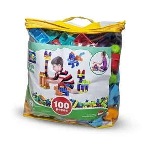 Brinquedo para Montar Sacola Brocolândia 100 Peças Coloridas Estimula Criatividade Dismat Brinquedos Brinquedo para Montar Sacola Brocolândia 100 Peças Coloridas Dismat