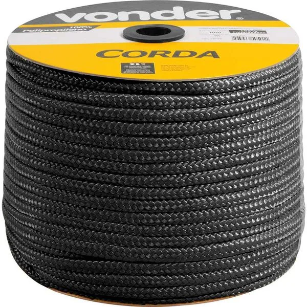 Corda Multifilamento Trançada 8mm x 258m Preta - VONDER